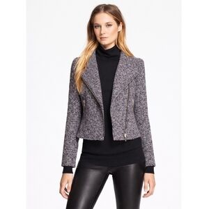 Theory Kinde Space Prospect Tweed Asymmetric Two-way Front Zip Moto Jacket Sz 4